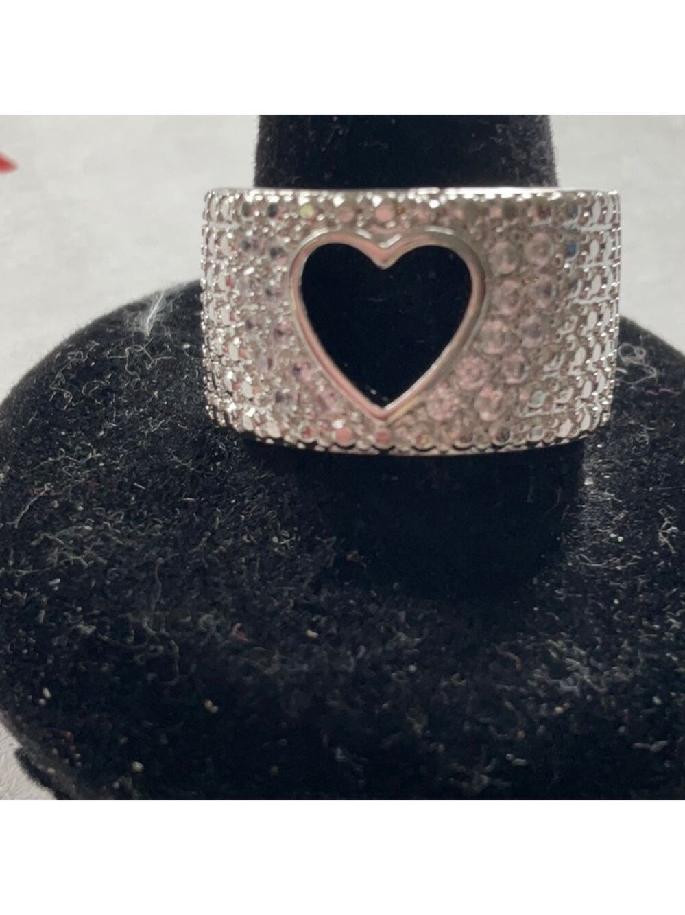 Sterling Silver Rhinestone Heart Band US Size 7